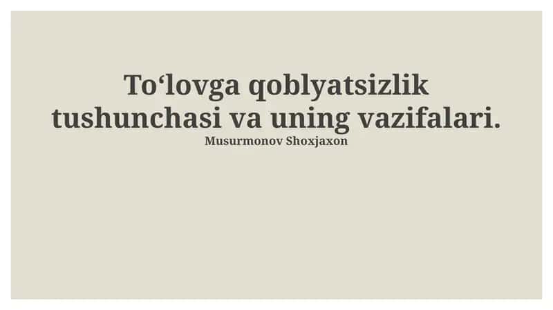 Bankrotlik tushunchasi va belgilari