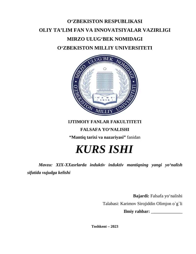XIX-XXasrlarda induktiv induktiv mantiqning yangi yoʻnalish sifatida vujudga kelishi
