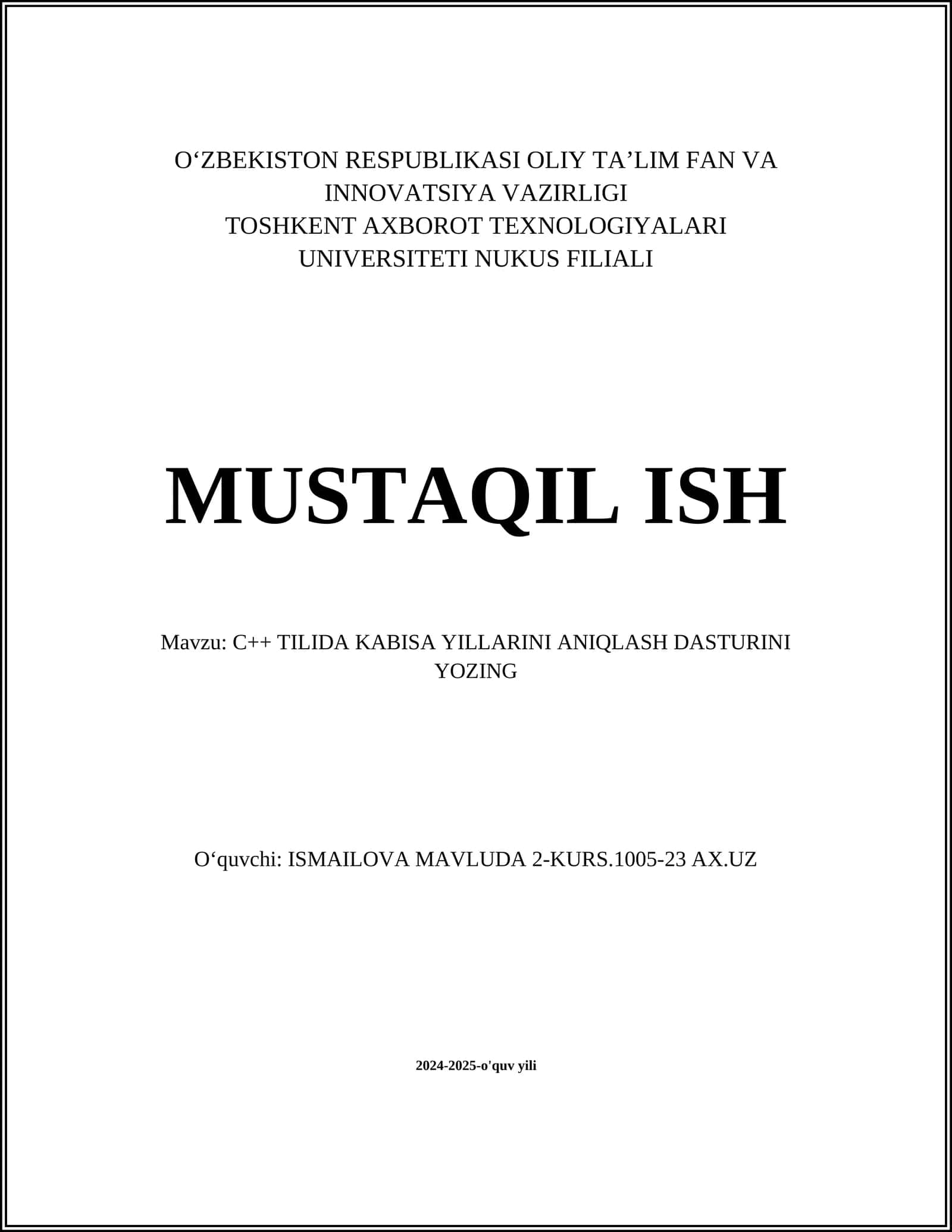C++ TILIDA KABISA YILLARINI ANIQLASH DASTURINI YOZING