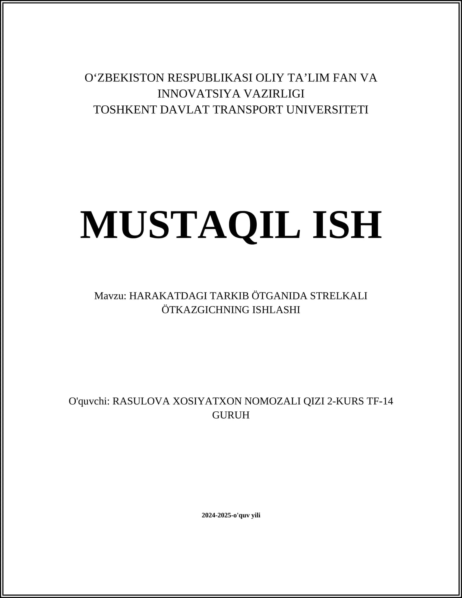 HARAKATDAGI TARKIB ÖTGANIDA STRELKALI ÖTKAZGICHNING ISHLASHI