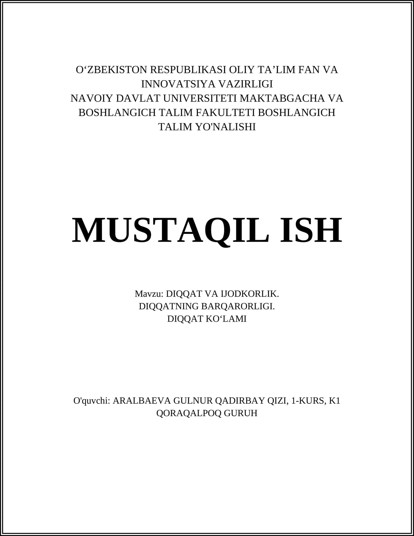 DIQQAT VA IJODKORLIK