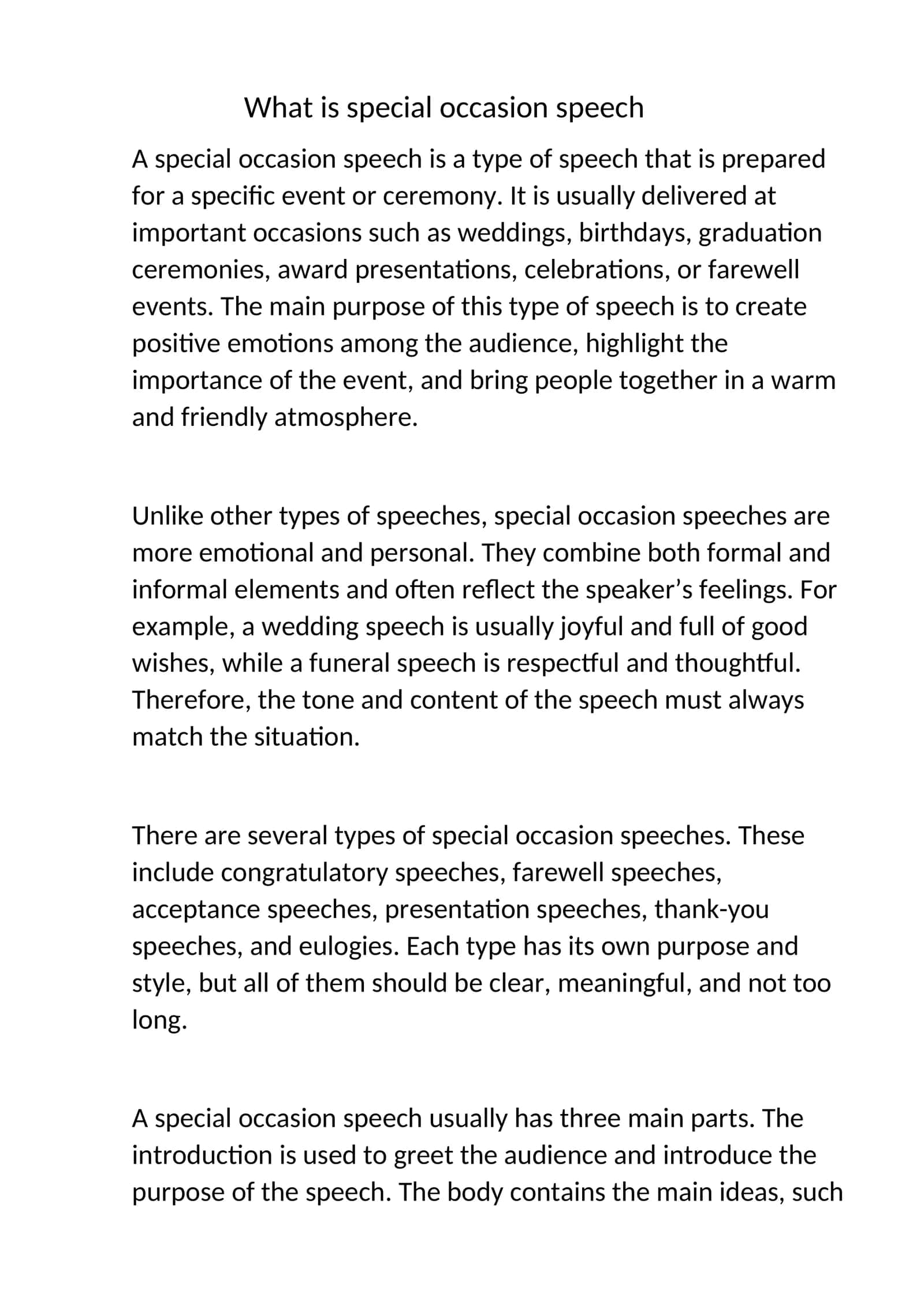 Special occasion speech