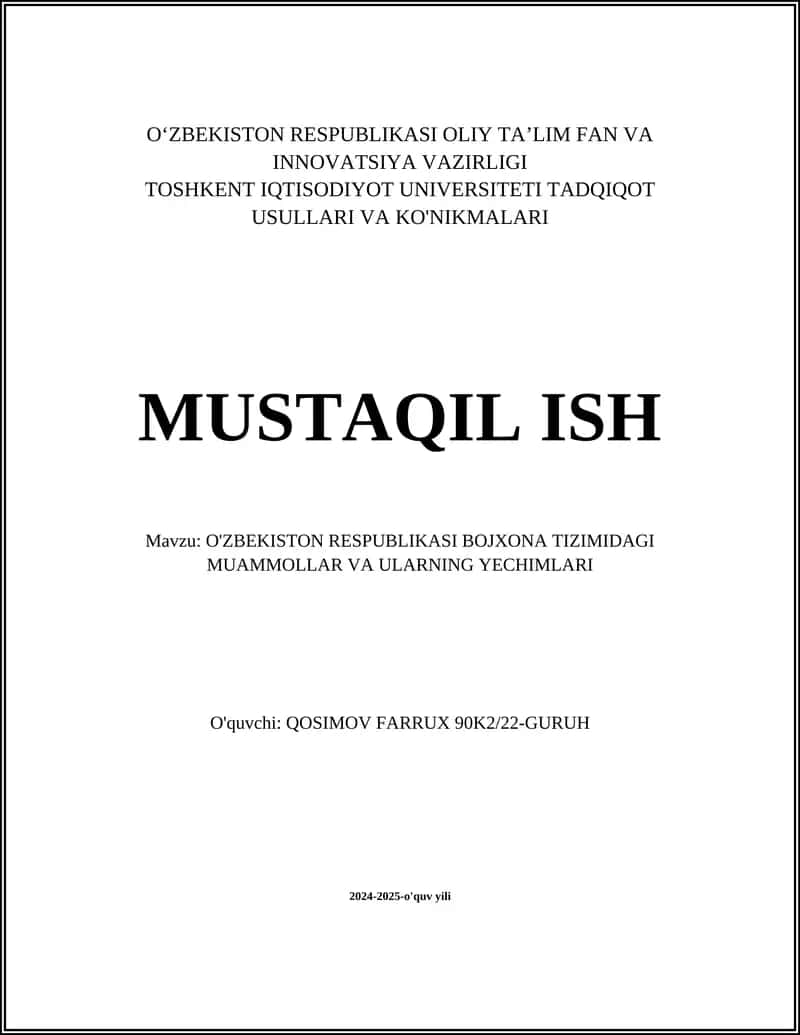 O'ZBEKISTON RESPUBLIKASI BOJXONA TIZIMIDAGI MUAMMOLLAR VA ULARNING YECHIMLARI