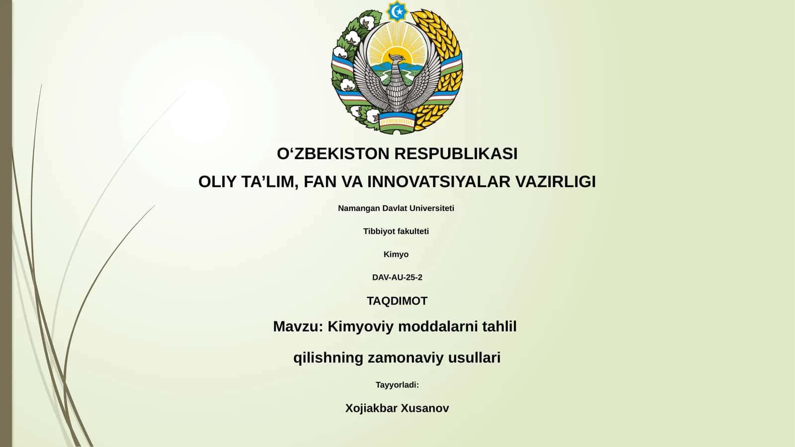 Kimyoviy moddalarni tahlil qilishning zamonaviy usullari