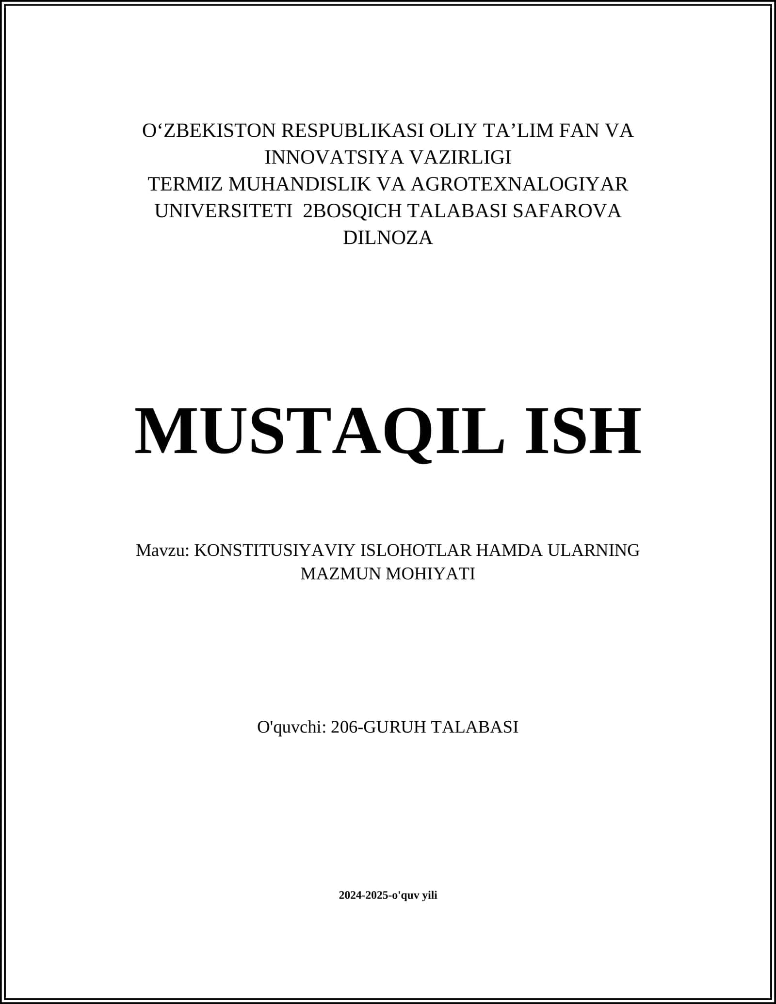 KONSTITUSIYAVIY ISLOHOTLAR HAMDA ULARNING MAZMUN MOHIYATI