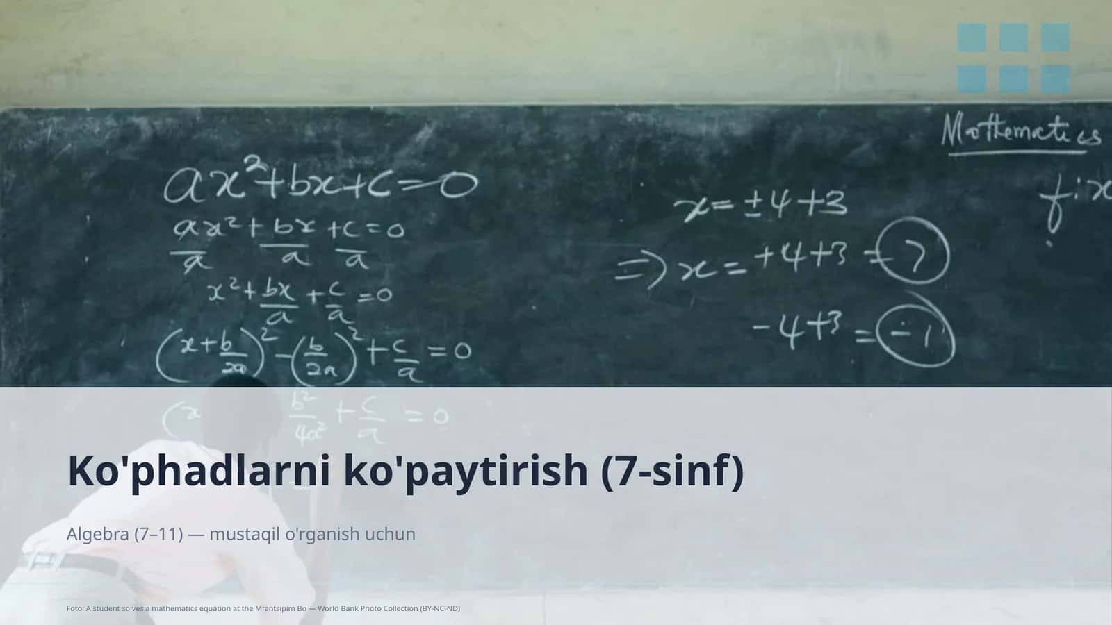 Algebra (7–11) — mustaqil o'rganish uchun