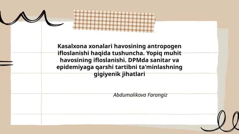Kasalxona xonalari havosining antropogen ifloslanishi haqida tushuncha