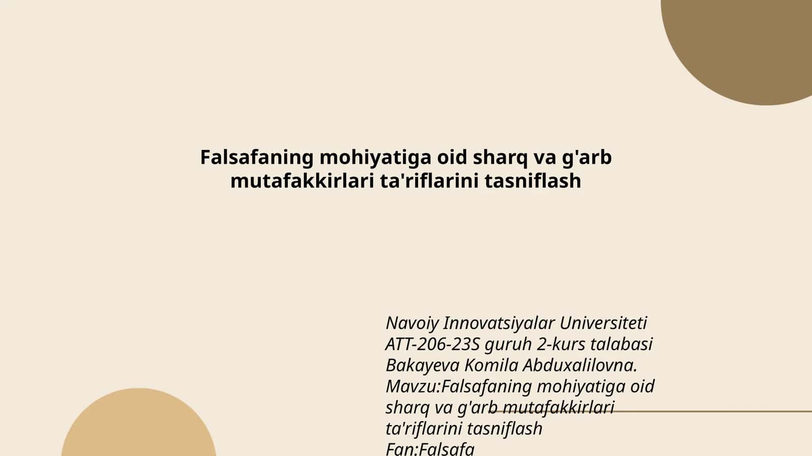 Falsafaning mohiyatiga oid sharq va g'arb mutafakkirlari ta'riflarini tasniflash