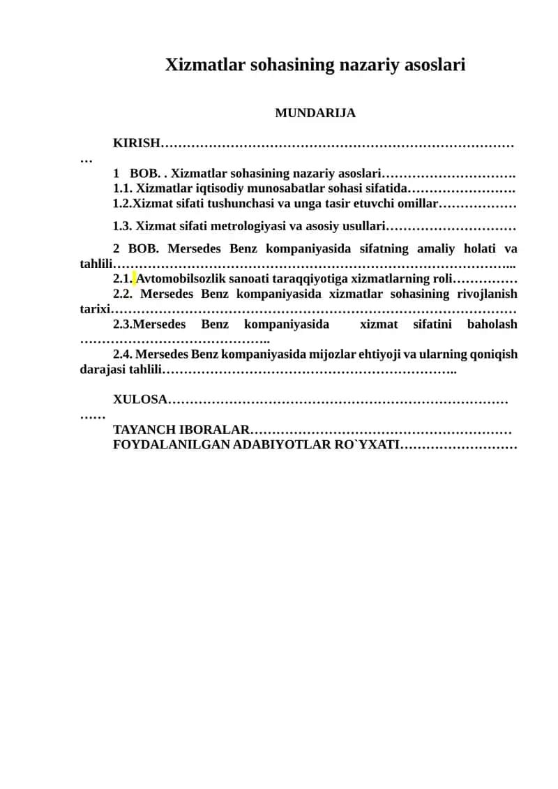 Xizmatlar sohasining nazariy asoslari