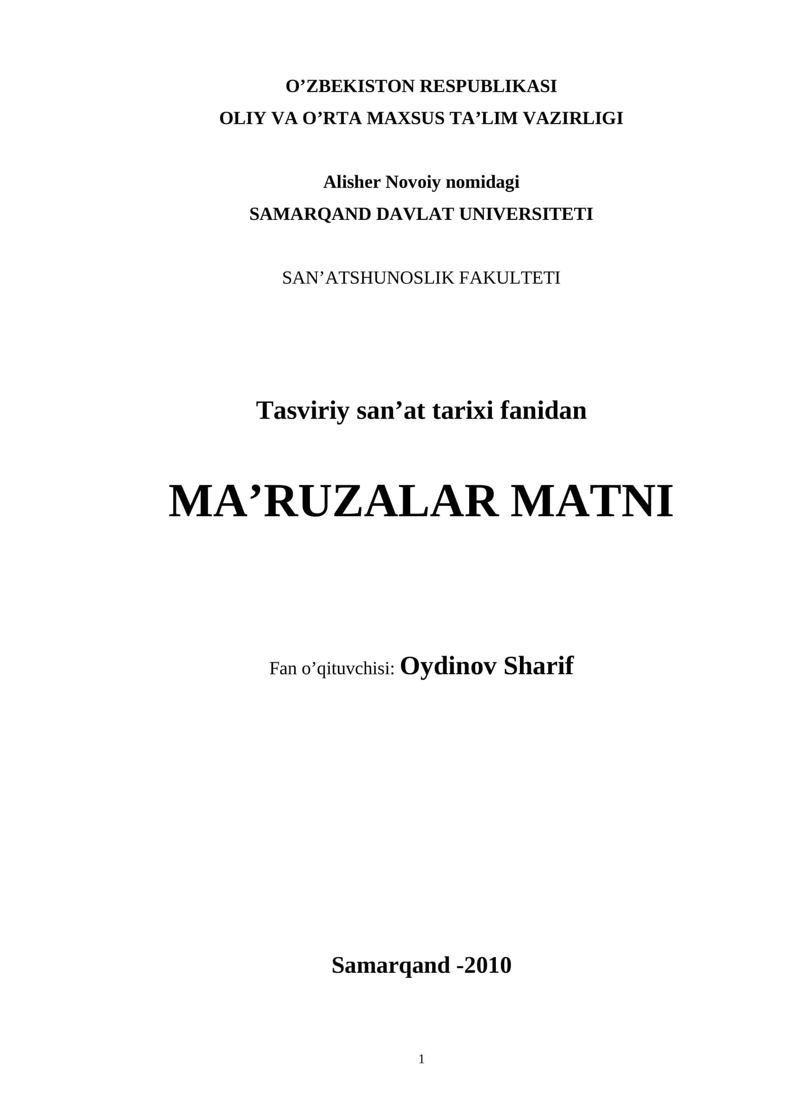 Tasviriy san’at tarixi fanidan