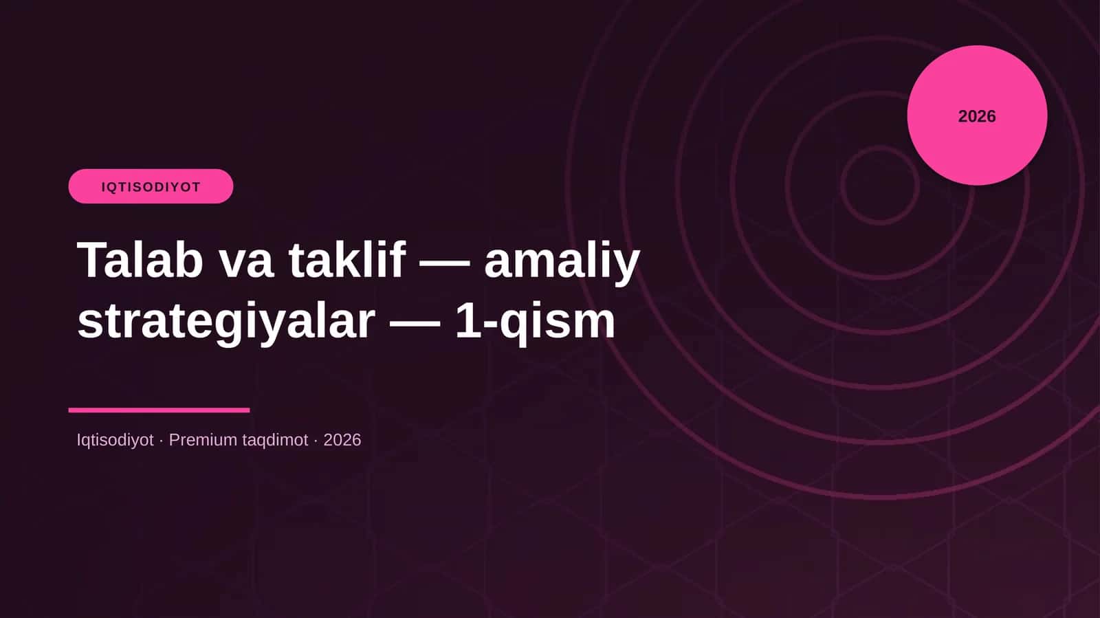 Talab va taklif — amaliy strategiyalar — 1-qism