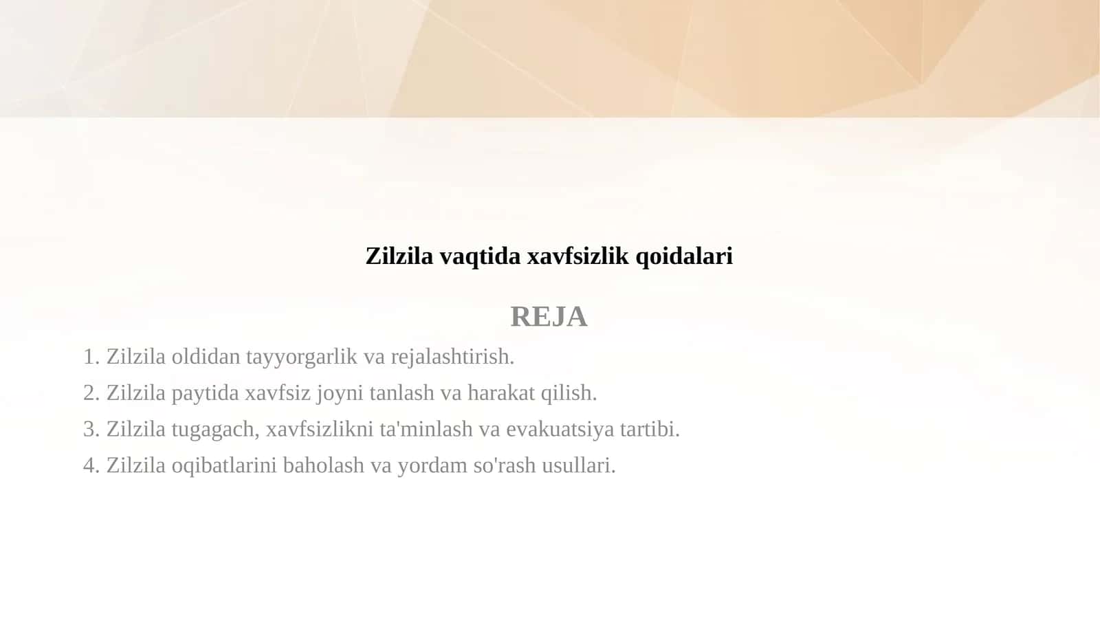 Zilzila vaqtida xavfsizlik qoidalari