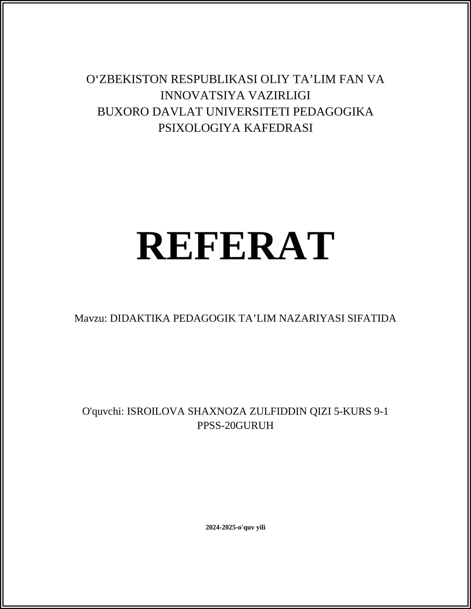 DIDAKTIKA PEDAGOGIK TAʼLIM NAZARIYASI SIFATIDA