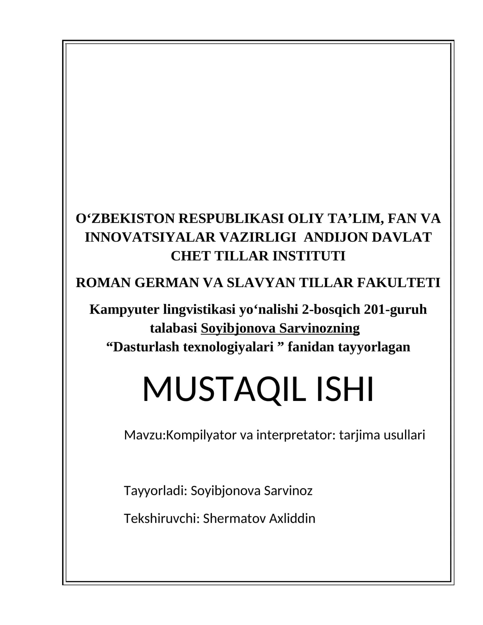 Kompilyator va interpretator: tarjima usullari