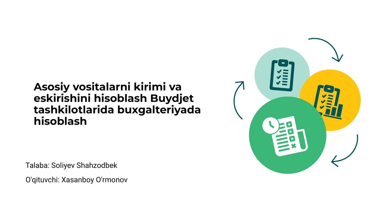 Asosiy vositalarni kirimi va eskirishini hisoblash Buydjet tashkilotlarida buxgalteriyada hisoblash