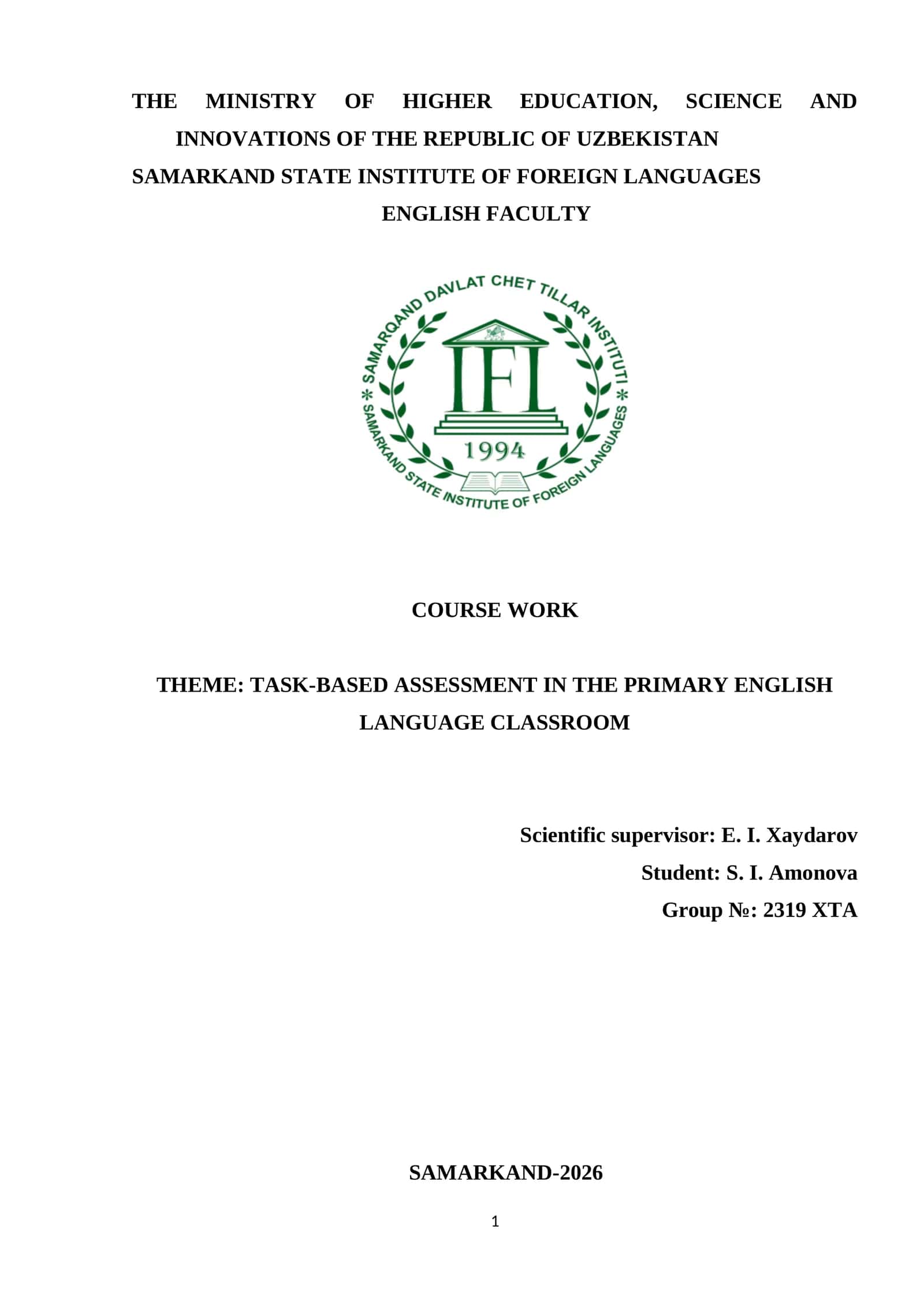 TASK-BASED ASSESSMENT IN THE PRIMARY ENGLISH LANGUAGE CLASSROOM