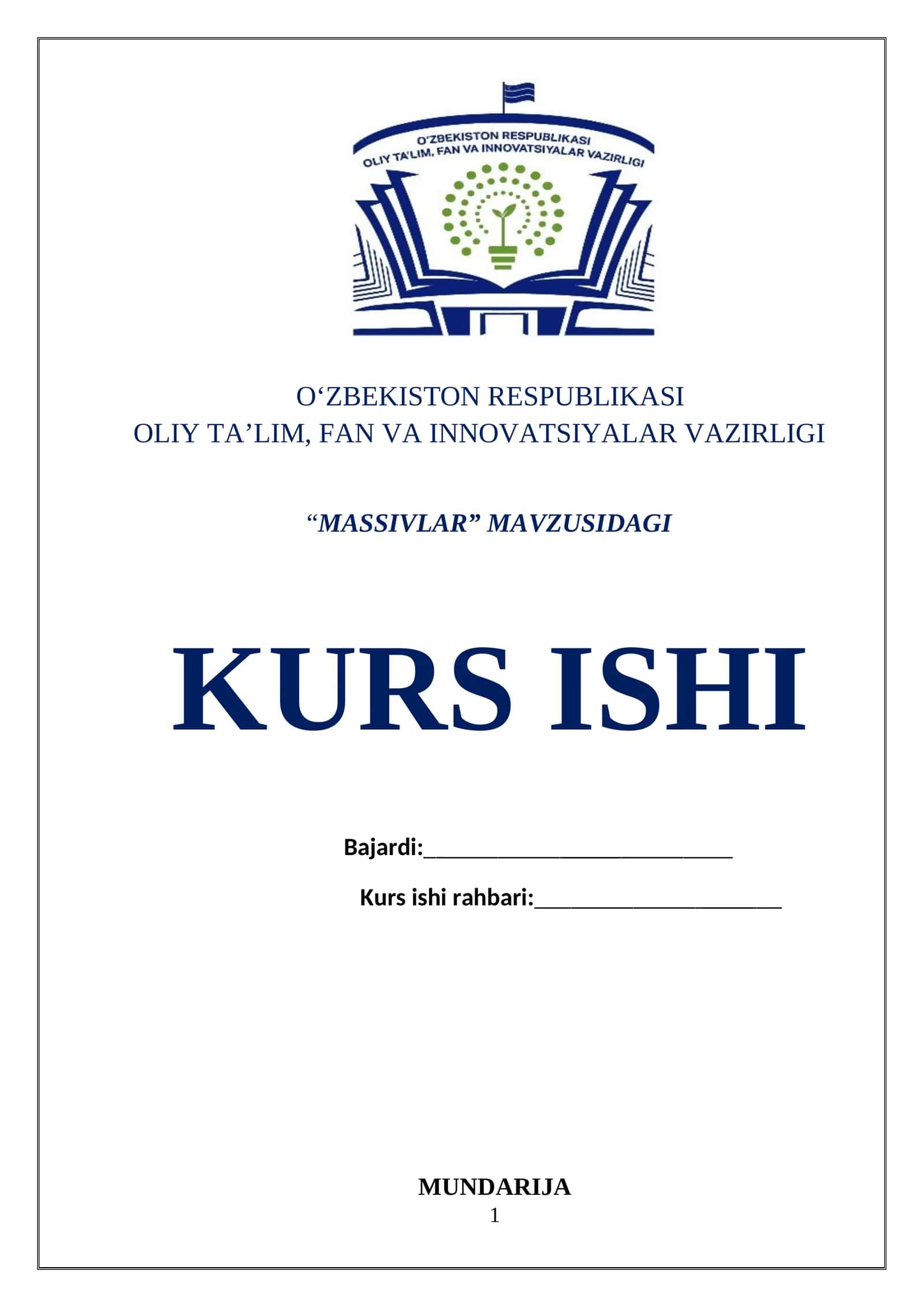 MASSIVLAR MAVZUSIDAGI KURS ISHI