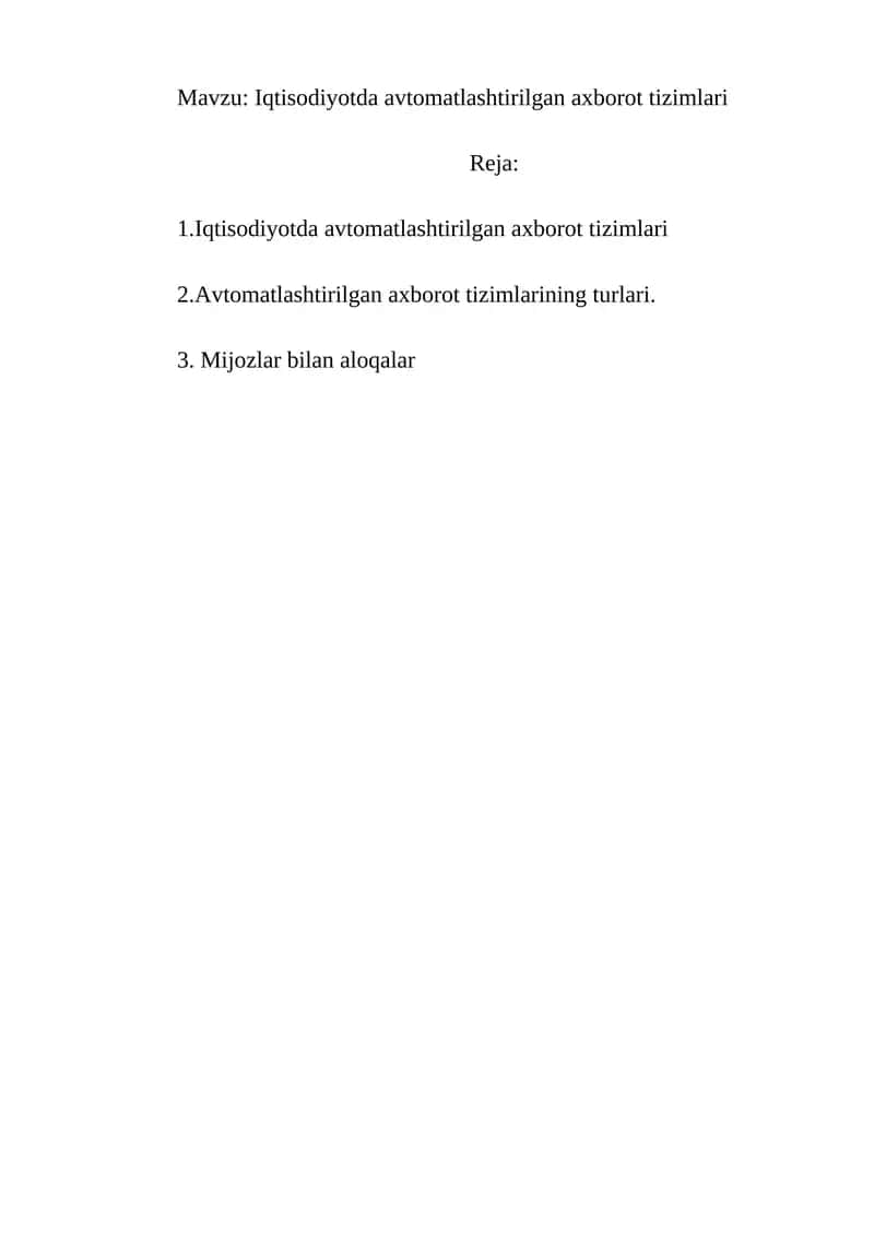 Iqtisodiyotda avtomatlashtirilgan axborot tizimlari