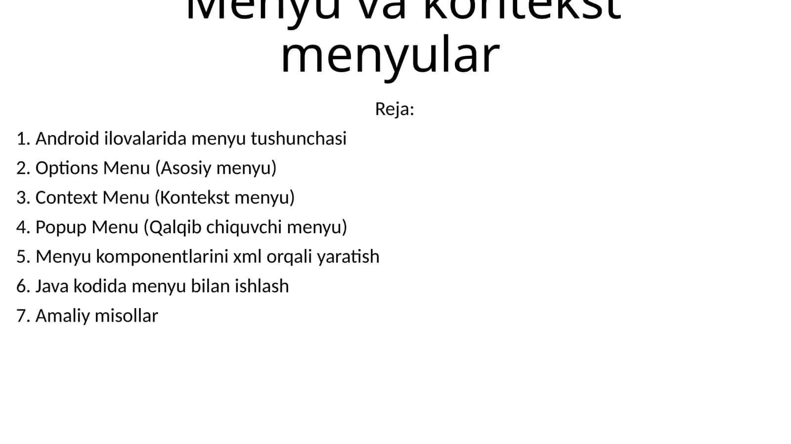 Menyu va kontekst menyular