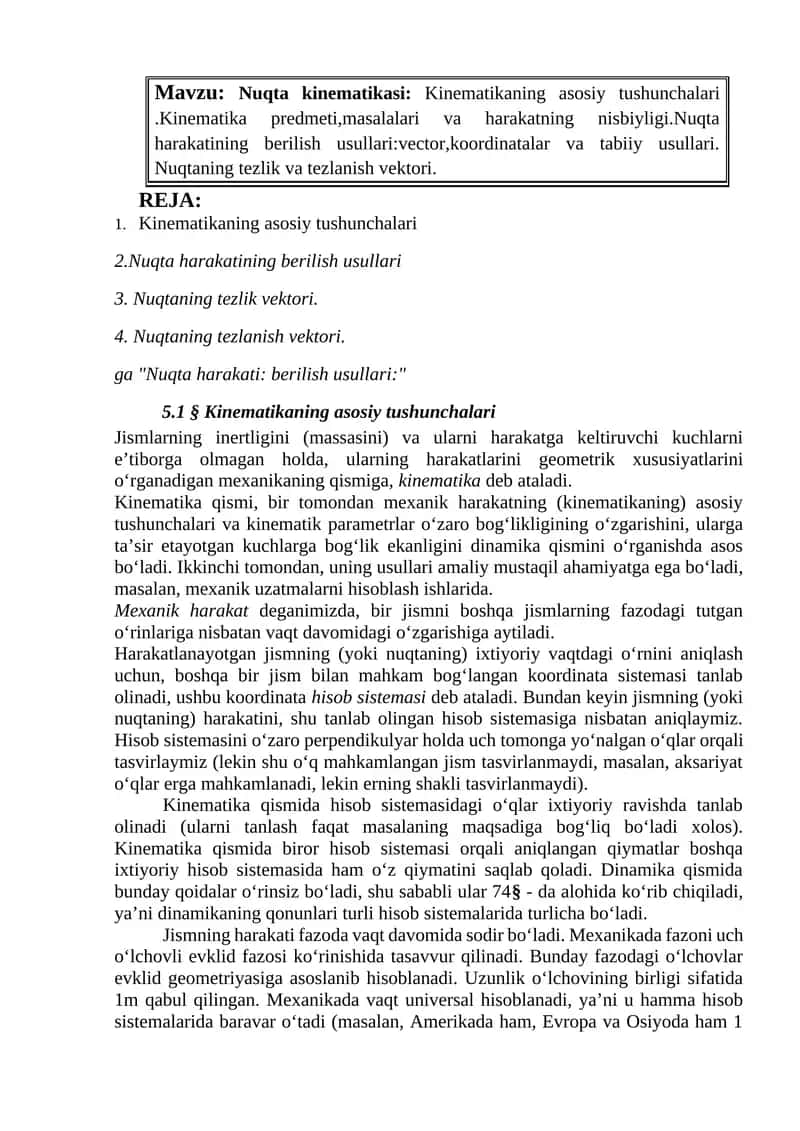 Nuqta kinematikasi