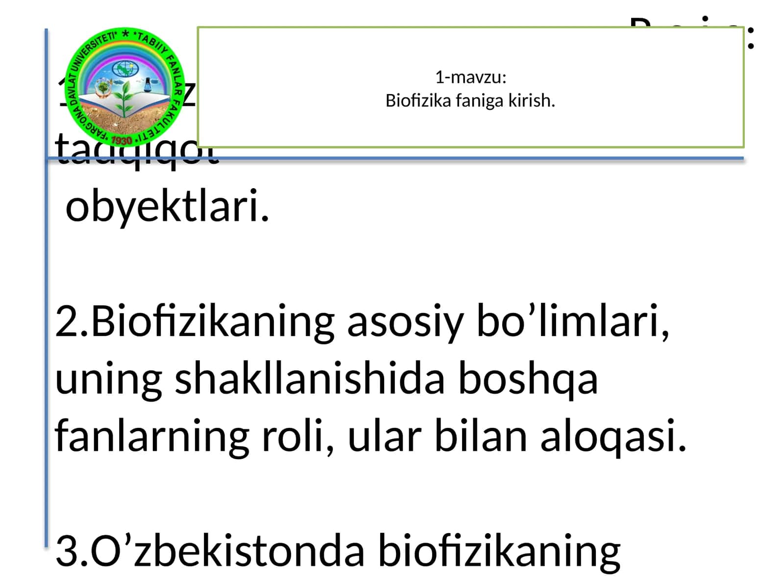 Biofizika faniga kirish