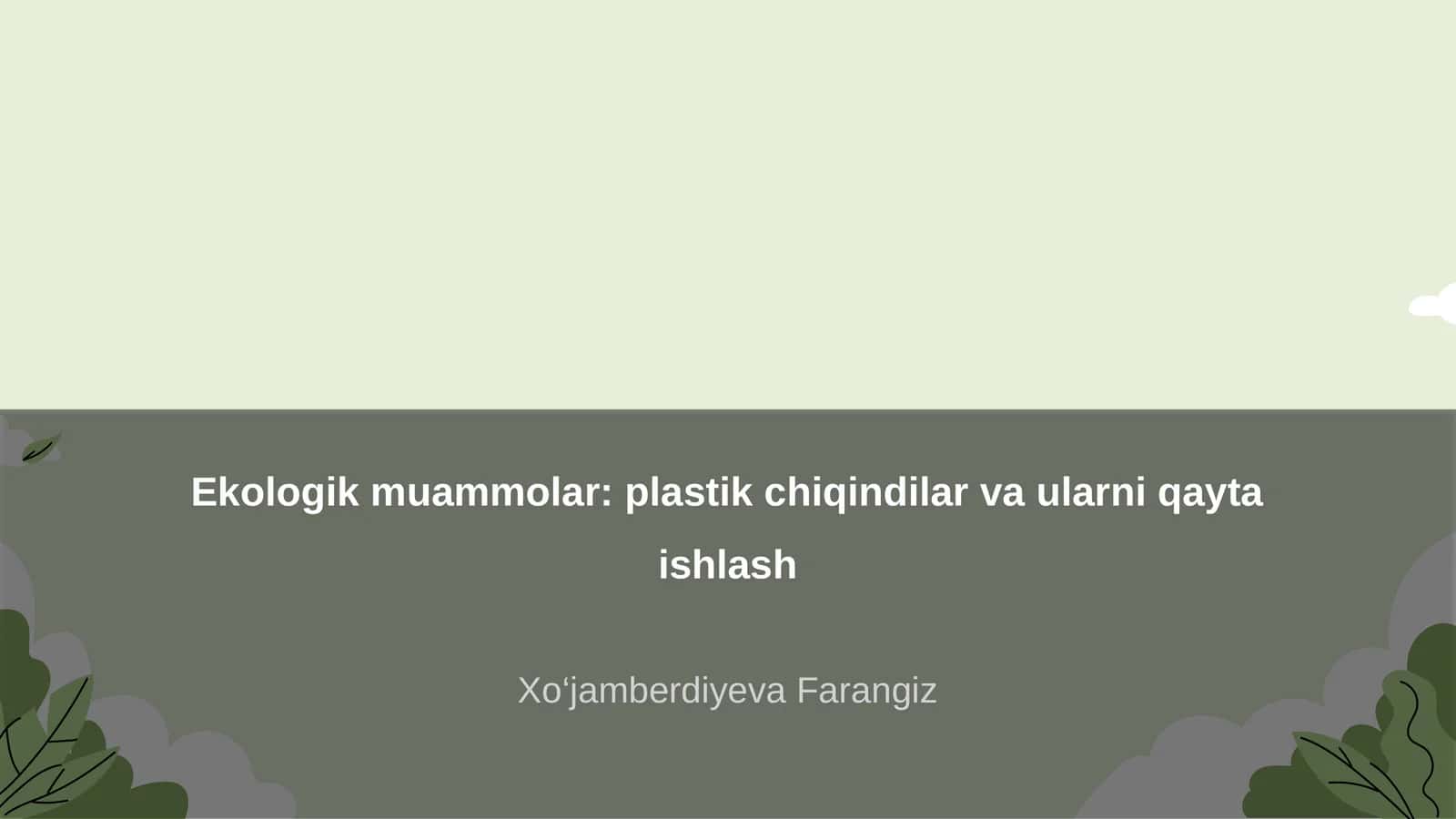 Ekologik muammolar: plastik chiqindilar va ularni qayta ishlash