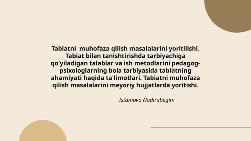 Tabiatni muhofaza qilish masalalarini yoritilishi