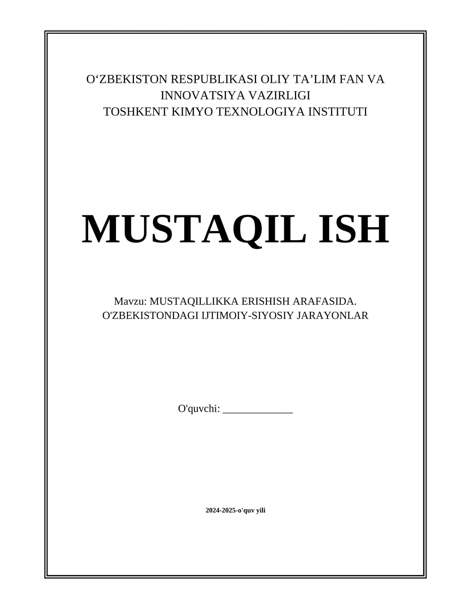 MUSTAQILLIKKA ERISHISH ARAFASIDA. O'ZBEKISTONDAGI IJTIMOIY-SIYOSIY JARAYONLAR