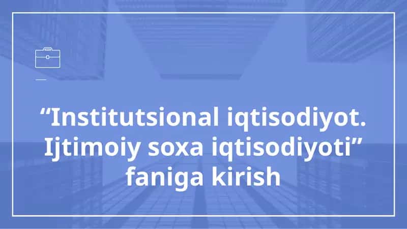 “Institutsional iqtisodiyot. Ijtimoiy soxa iqtisodiyoti”