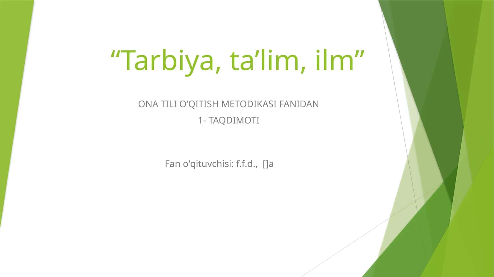 ONA TILI OʻQITISH METODIKASI FANIDAN