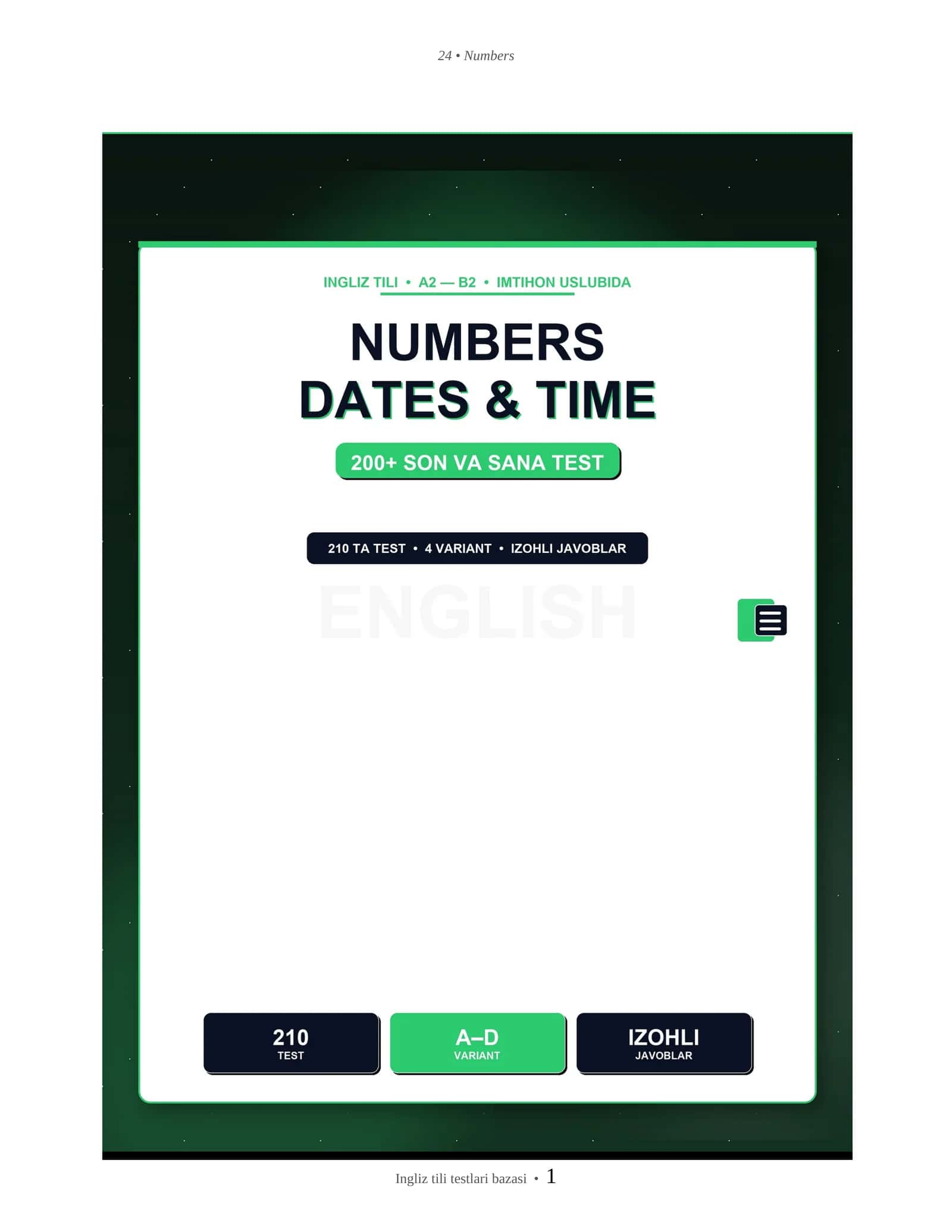 INGLIZ TILI NUMBERS, DATES & TIME