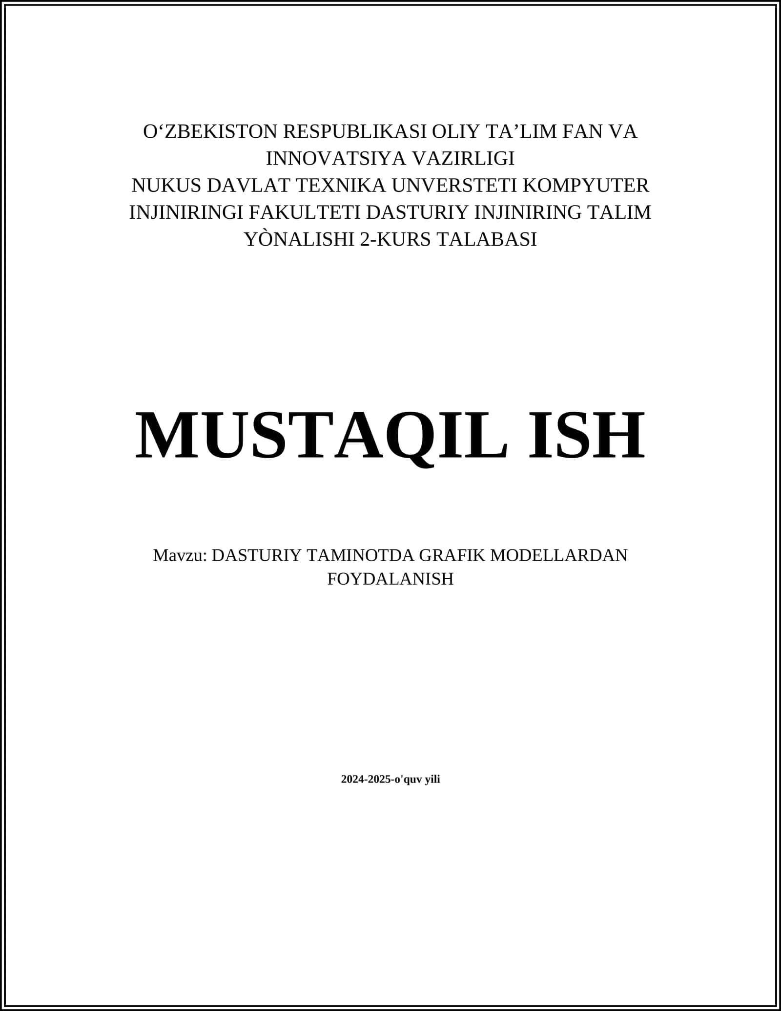 DASTURIY TAMINOTDA GRAFIK MODELLARDAN FOYDALANISH