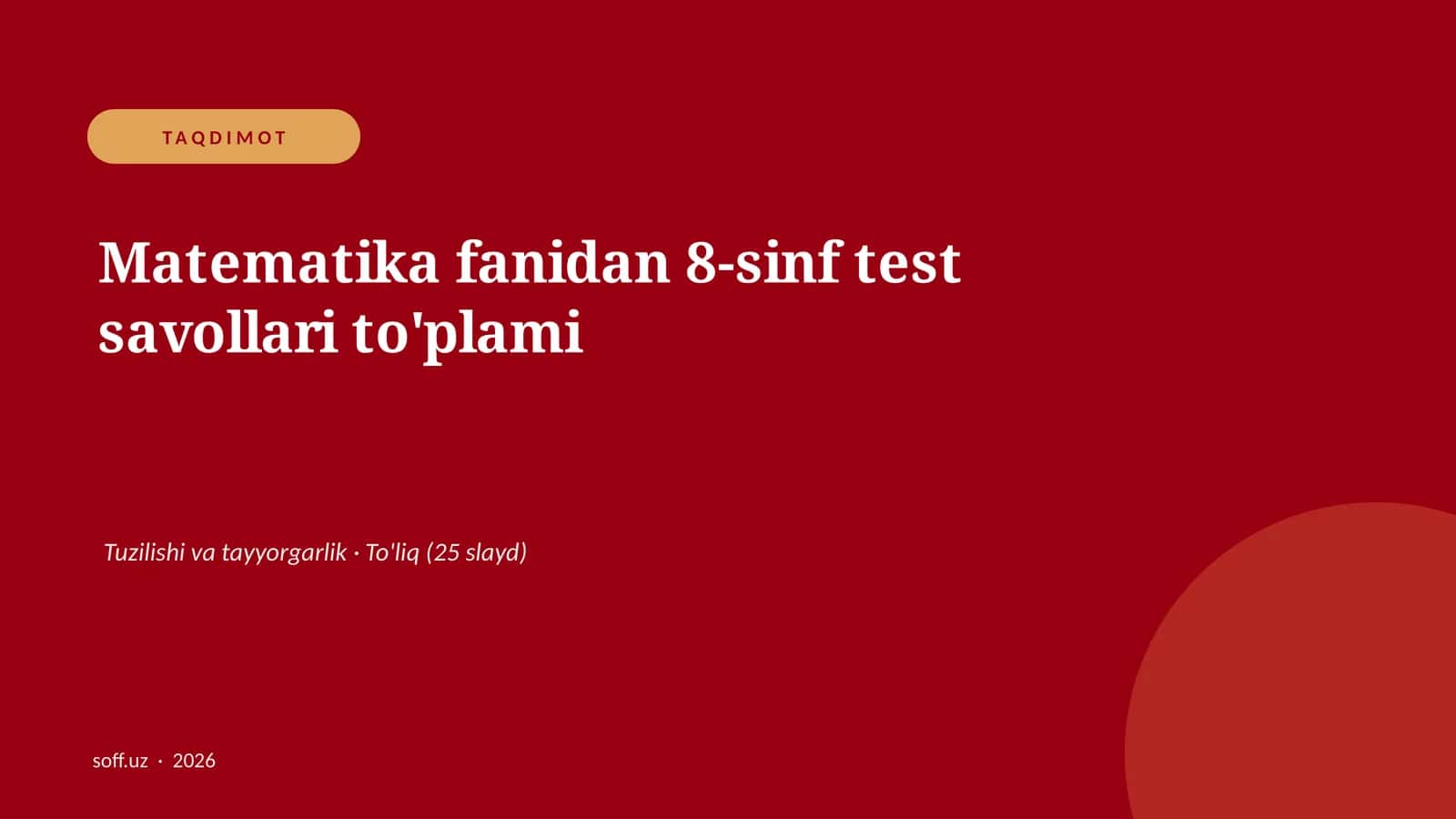 Matematika fanidan 8-sinf test savollari to'plami