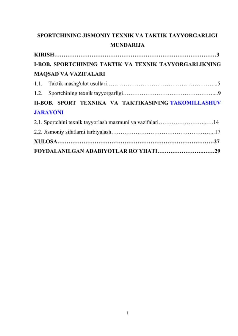 SPORTCHINING JISMONIY TEXNIK VA TAKTIK TAYYORGARLIGI