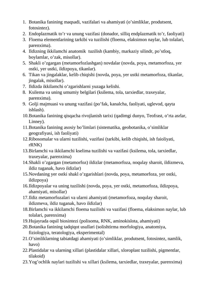Botanika fanining maqsadi, vazifalari va ahamiyati