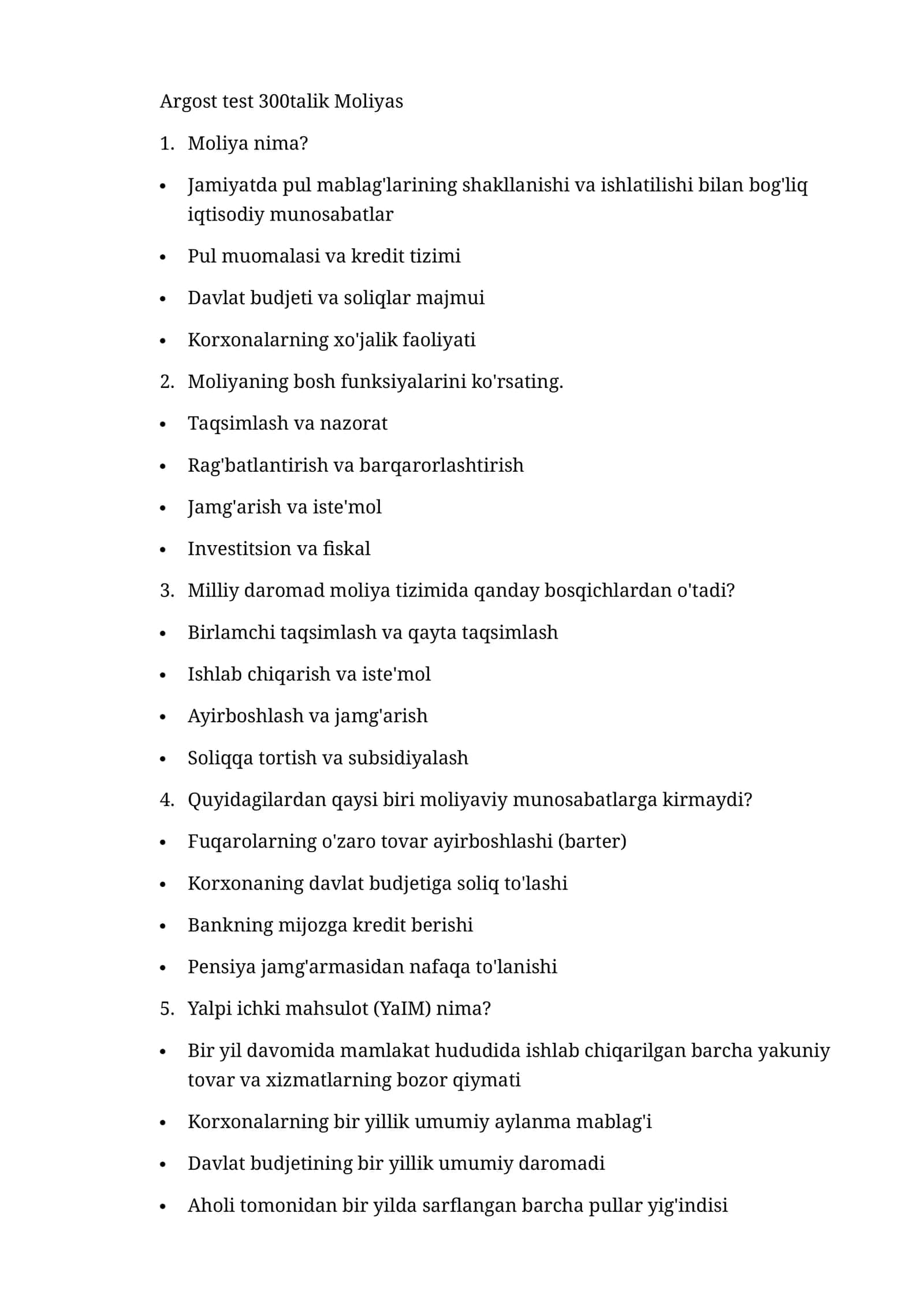 Argost test 300talik Moliya