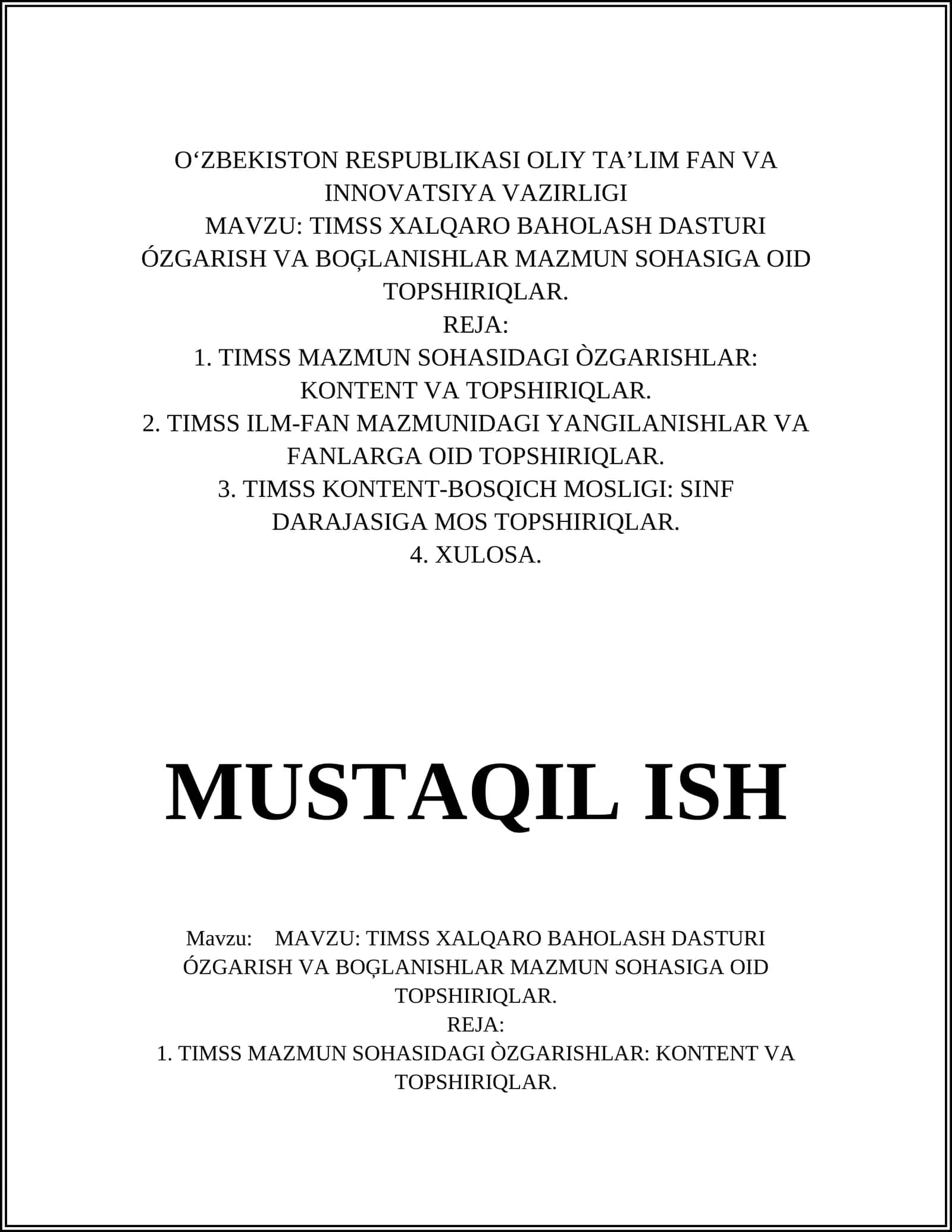 TIMSS Xalqaro Baholash Dasturi
