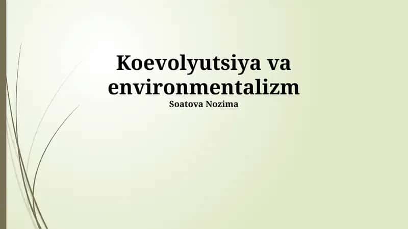 Muhitshunoslik va Hamkorlik Evolyutsiyasi