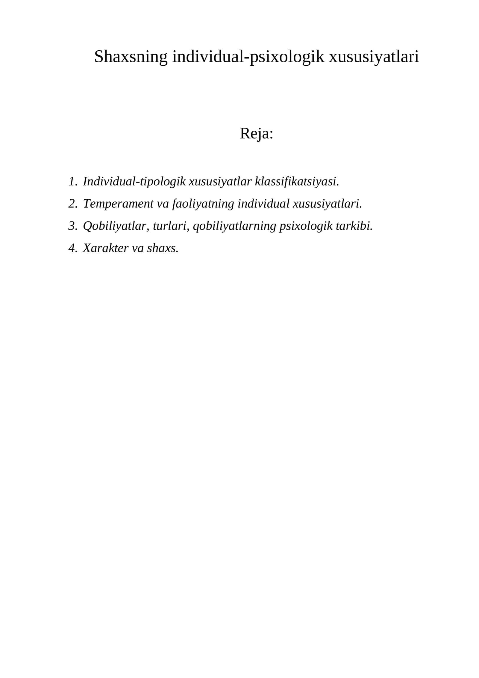 Shaxsning individual-psixologik xususiyatlari