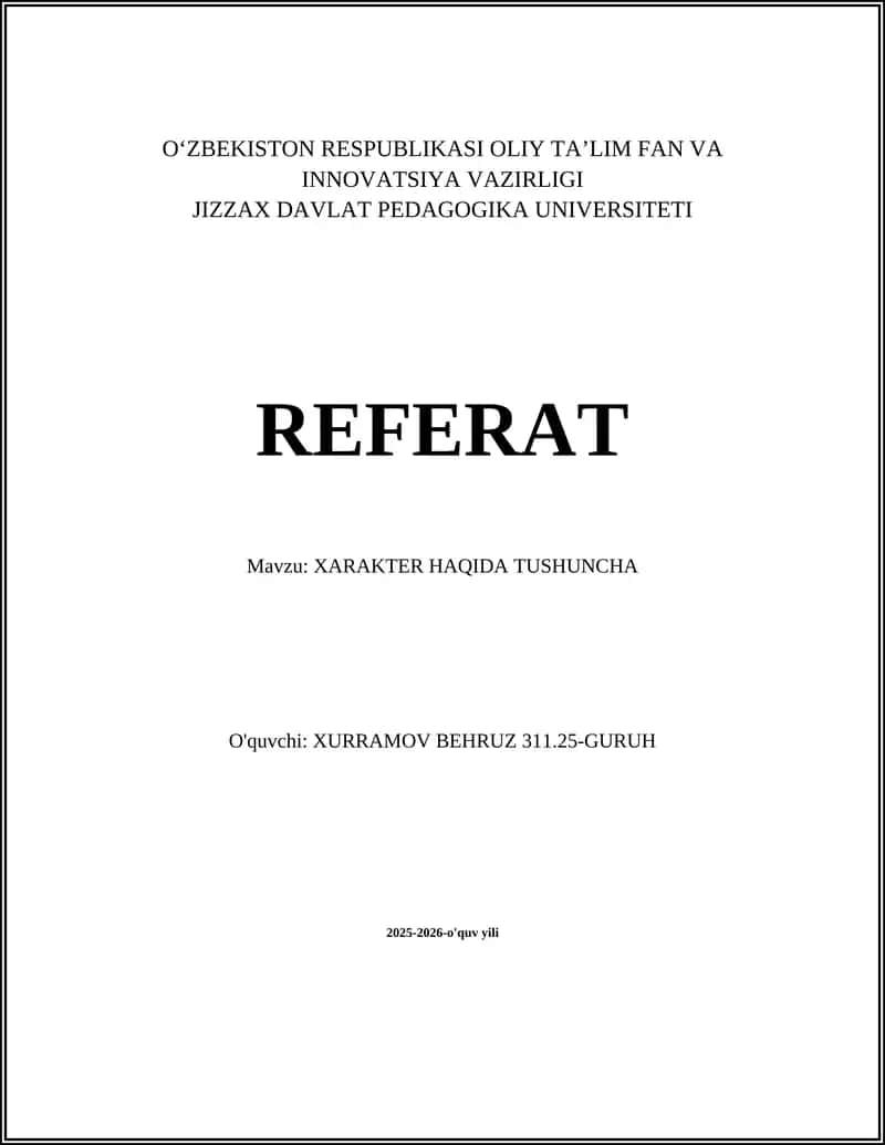 XARAKTER HAQIDA TUSHUNCHA