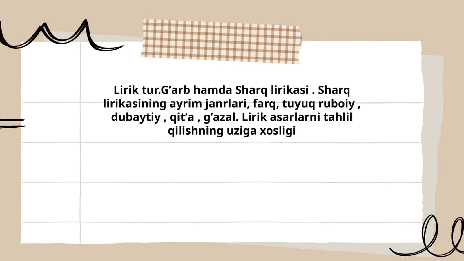 Lirik tur.Gʼarb hamda Sharq lirikasi
