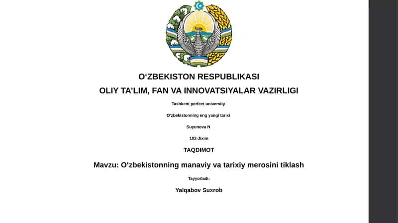 O'zbekistonning manaviy va tarixiy merosini tiklash