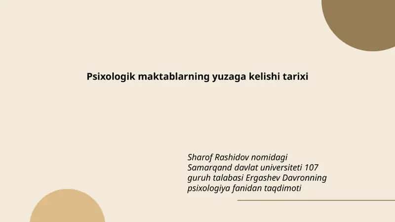 Psixologik maktablarning yuzaga kelishi tarixi