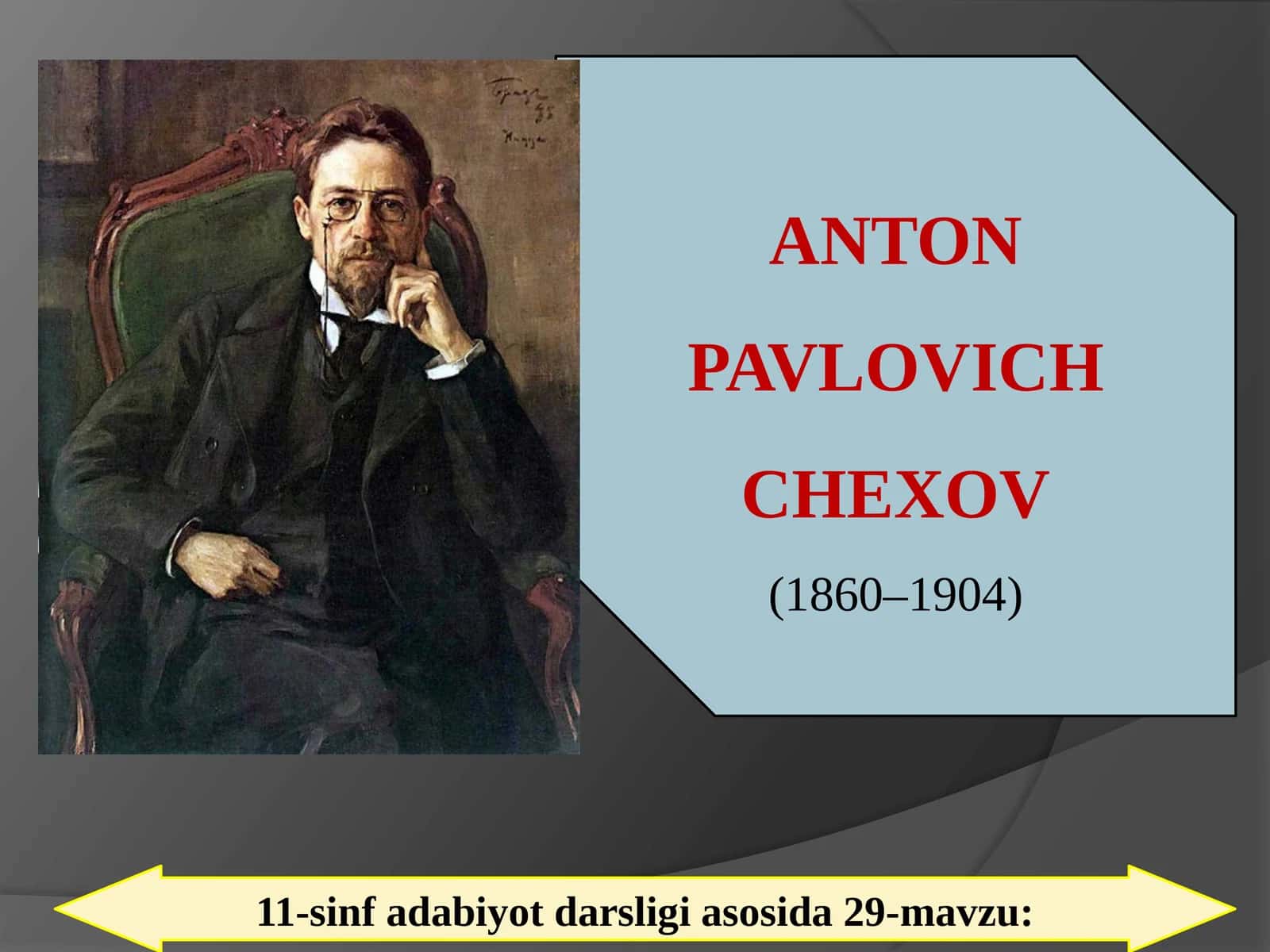 11-sinf Adabiyot fanidan Anton Pavlovich Chexov hayoti va ijodi dars taqdimot
