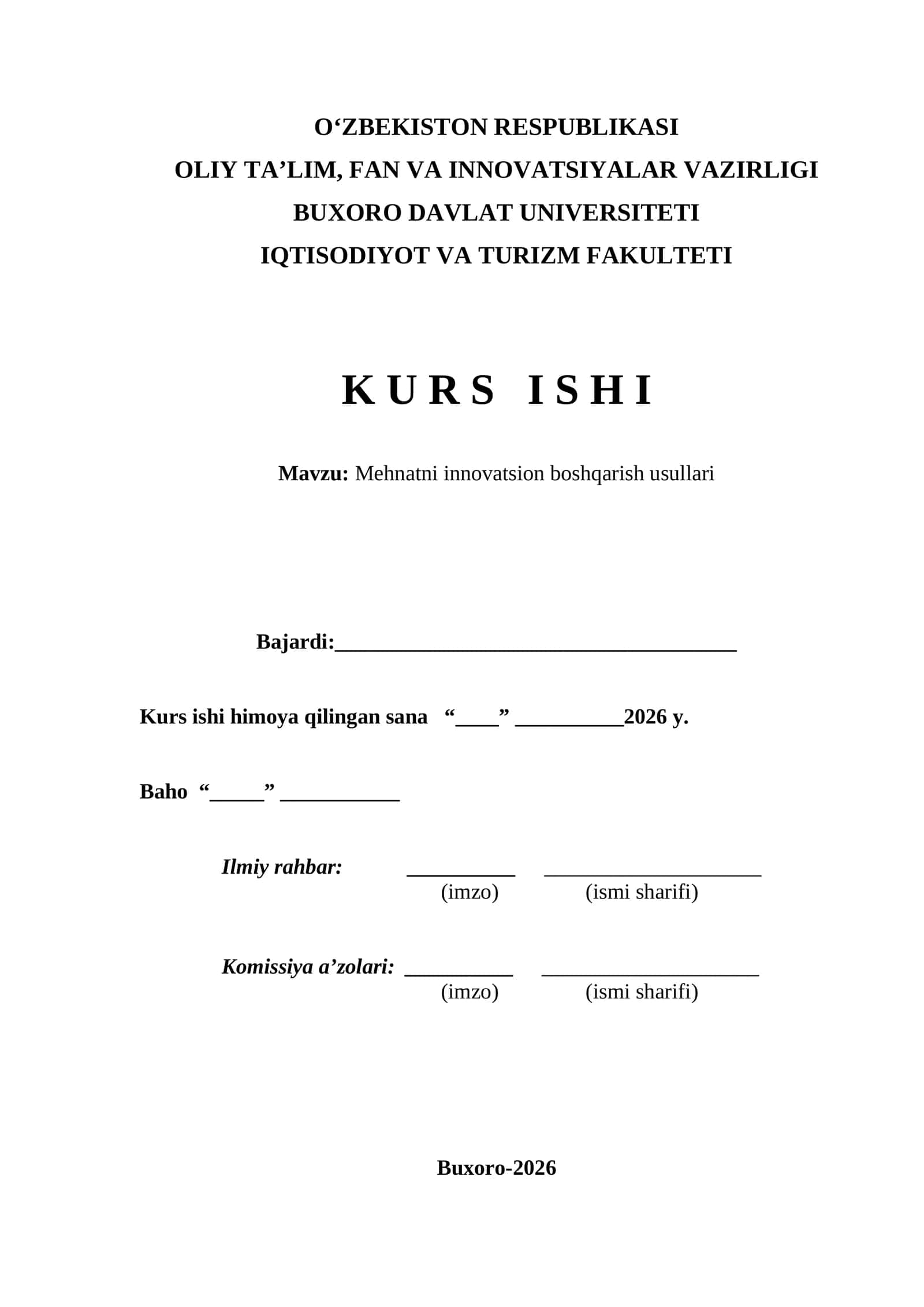 Mehnatni innovatsion boshqarish usullari  kurs ishi