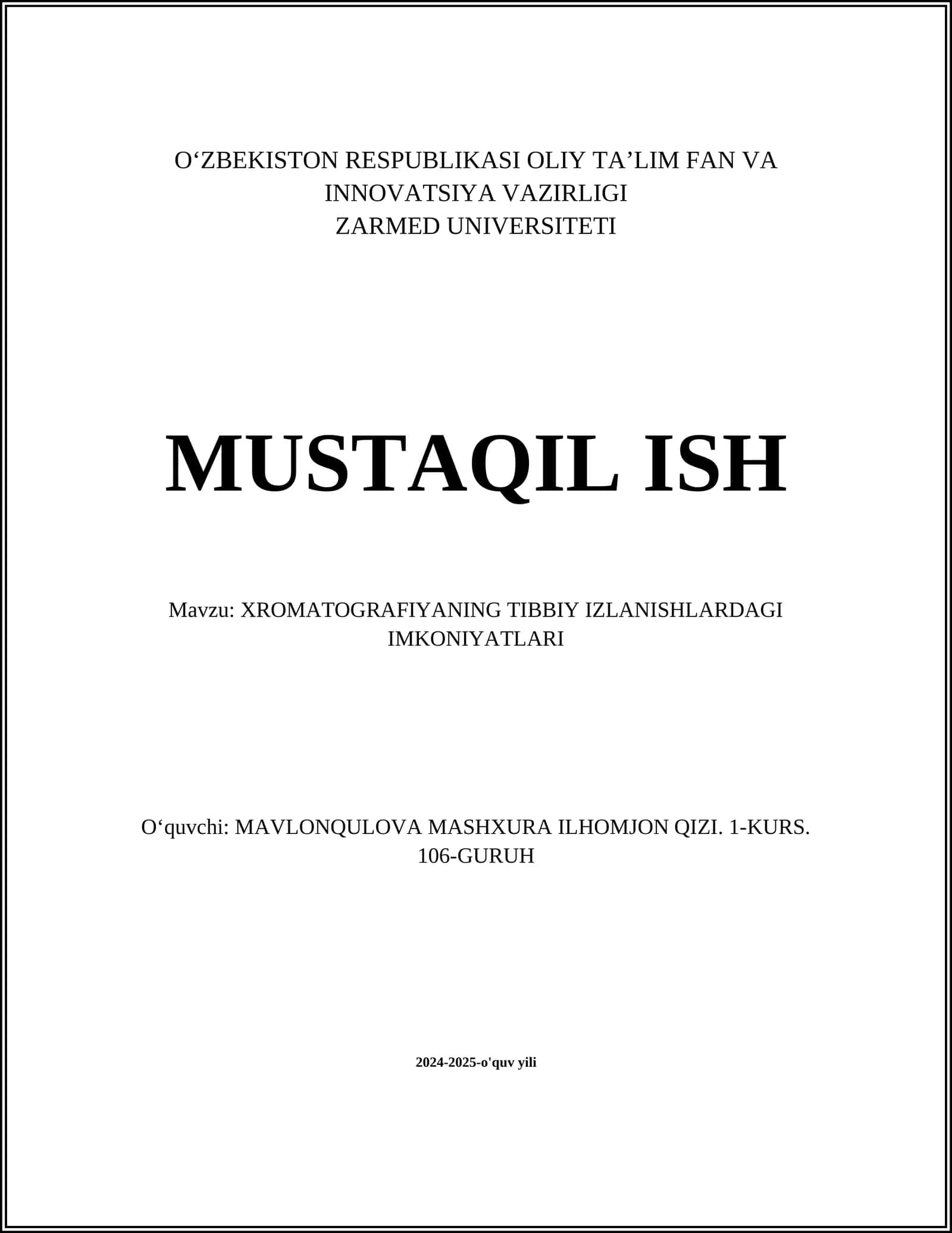 XROMATOGRAFIYANING TIBBIY IZLANISHLARDAGI IMKONIYATLARI