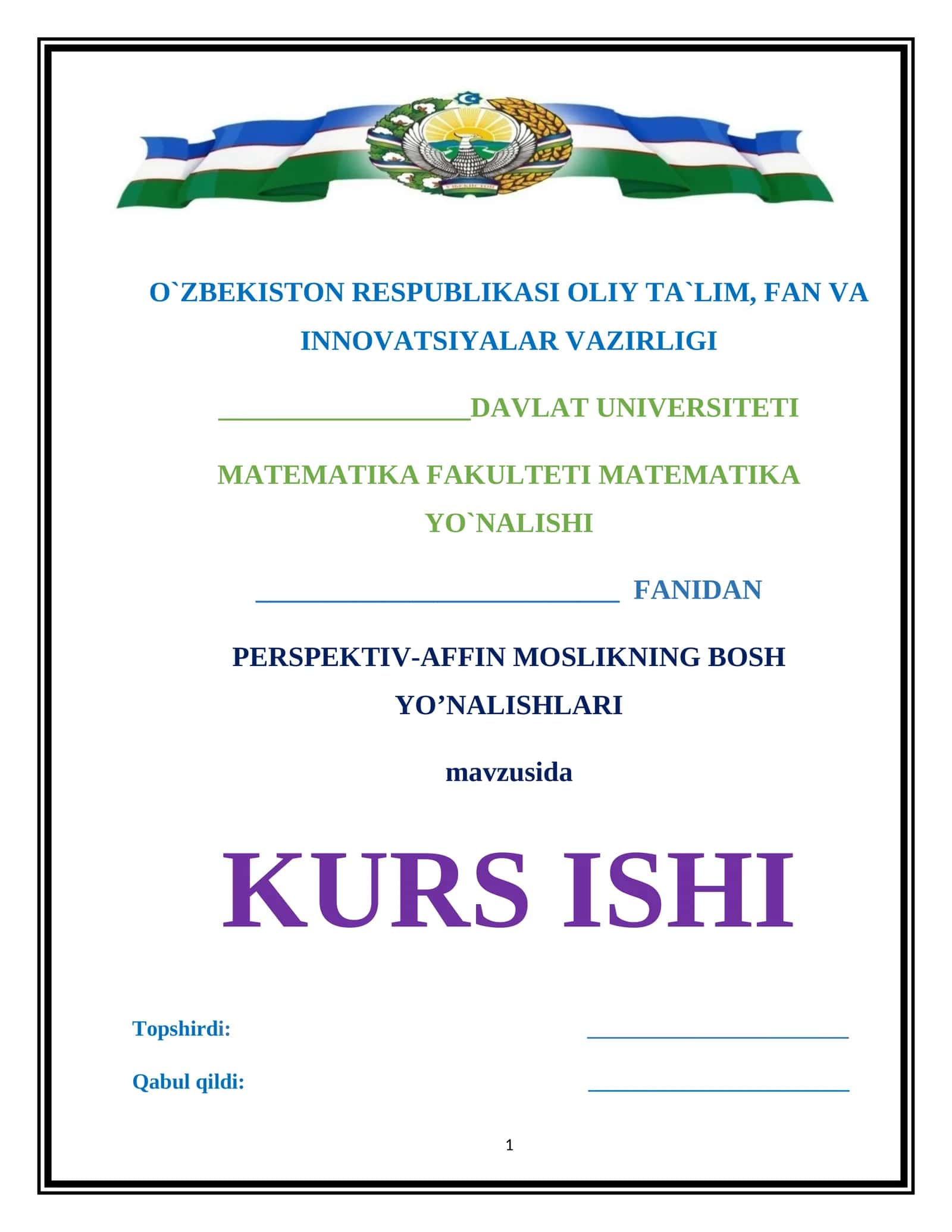 PERSPEKTIV-AFFIN MOSLIKNING BOSH YO’NALISHLARI