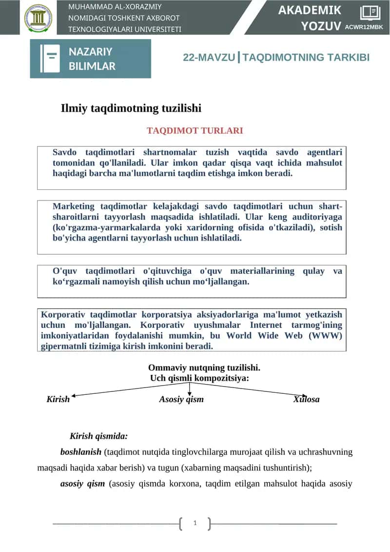 TAQDIMOTNING TARKIBI