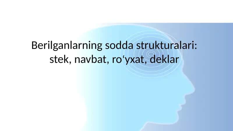Berilganlarning sodda strukturalari stek, navbat, ro‘yxat, deklar.