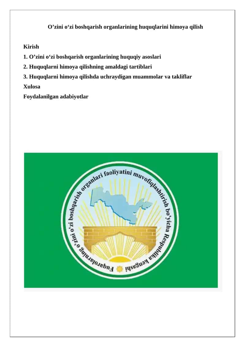O’zini o‘zi boshqarish organlarining huquqiy asoslari